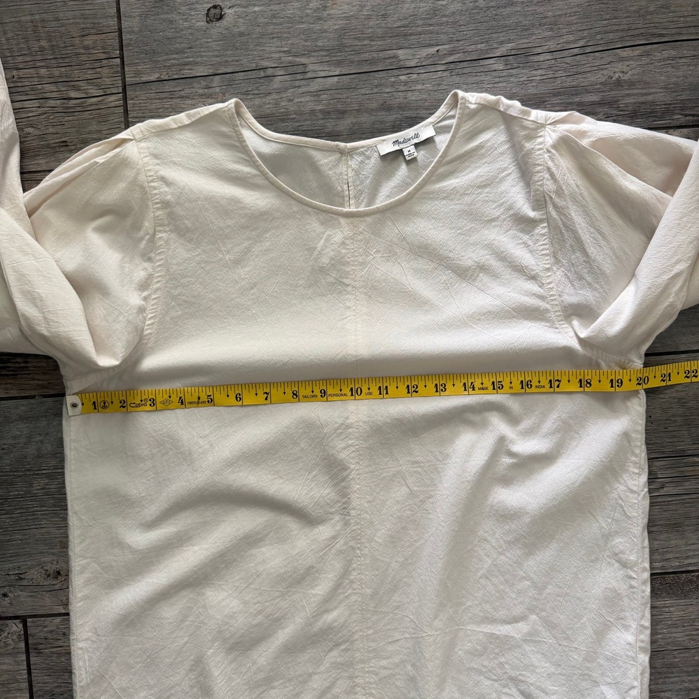 Madewell Cream Cotton Puff Sleeve Blouse Off White 3/4 Balloon Sleeve Top M - Picture 9 of 9